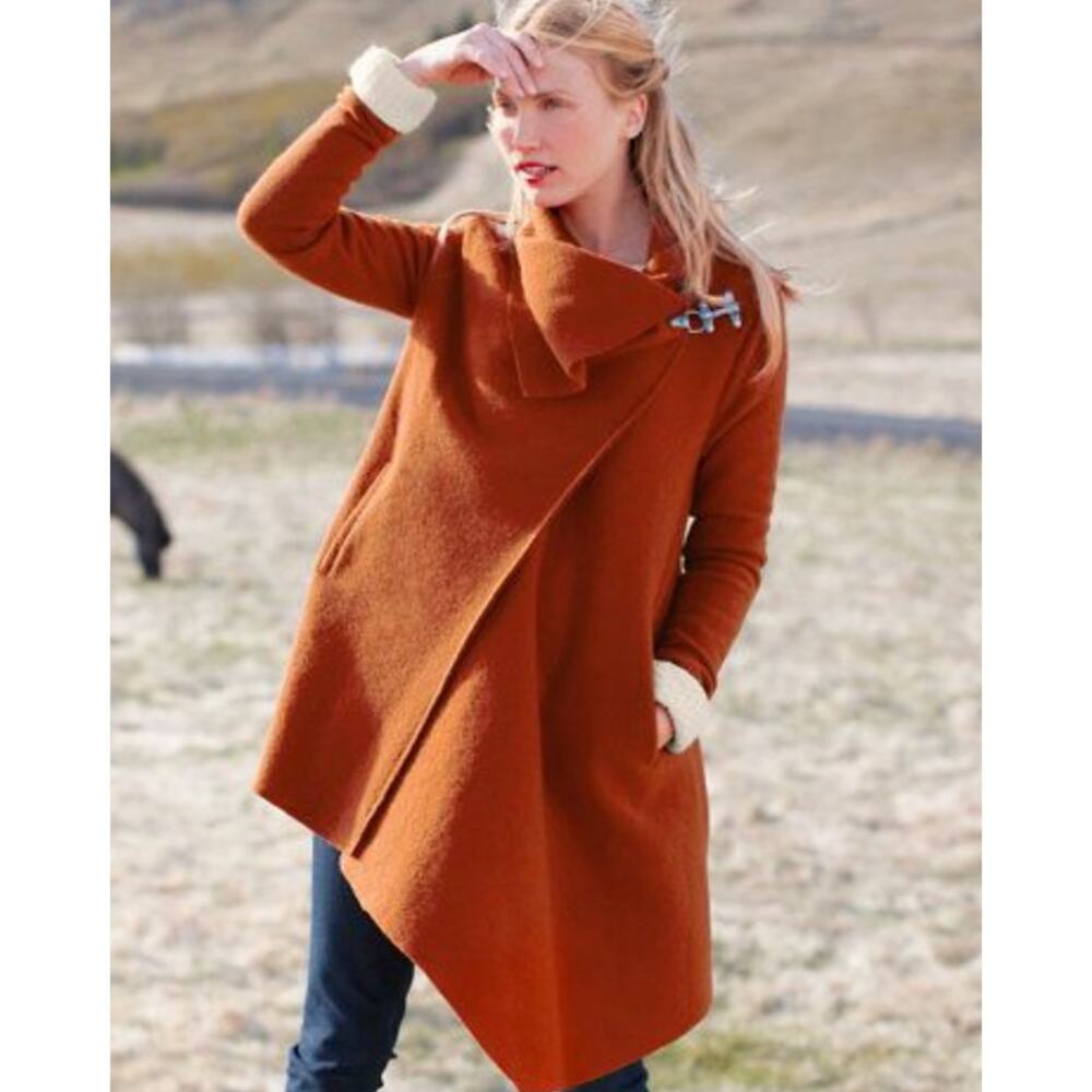 GARNET HILL Asymmetrical Boiled-Wool Coat Pumpkin Orange Sz 10